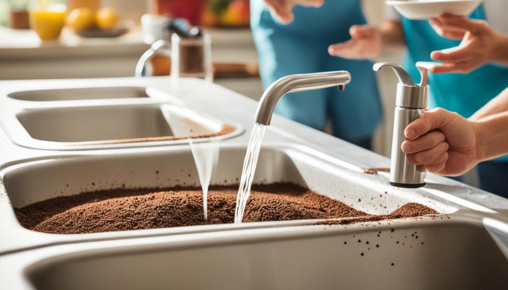 prevent coffee grounds buildup in drain